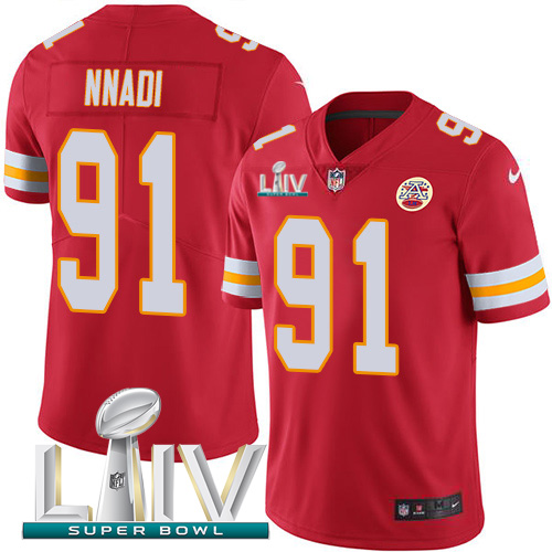 Kansas City Chiefs Nike #91 Derrick Nnadi Red Super Bowl LIV 2020 Team Color Men Stitched NFL Vapor Untouchable Limited Jersey